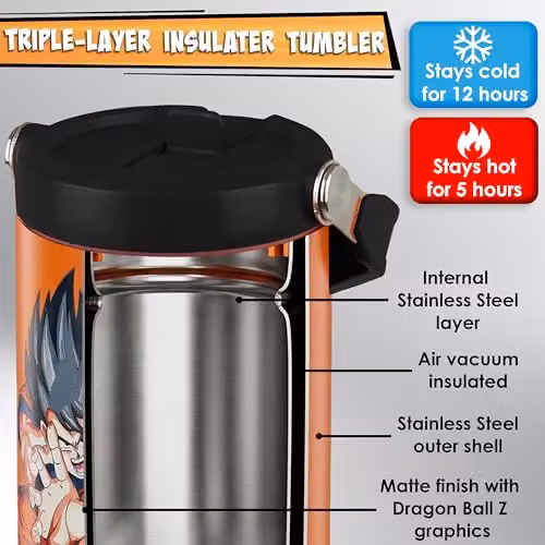 Get Trend Dragon Ball Z Insulated Stainless Steel Tumbler with Straw and Handle, Orange, 850ml – 4