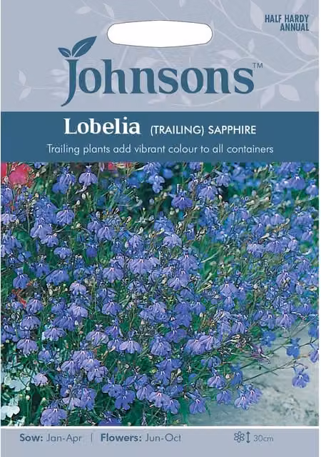Johnsons Lobelia Trailing Sapphire Flower Seeds in Blue and White