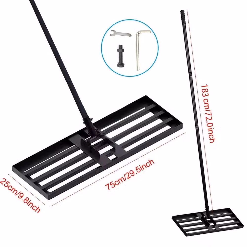 VOGREX Black Steel Lawn Level Rake with 183 cm Extended Handle, W: 75 cm, D: 25 cm – 2