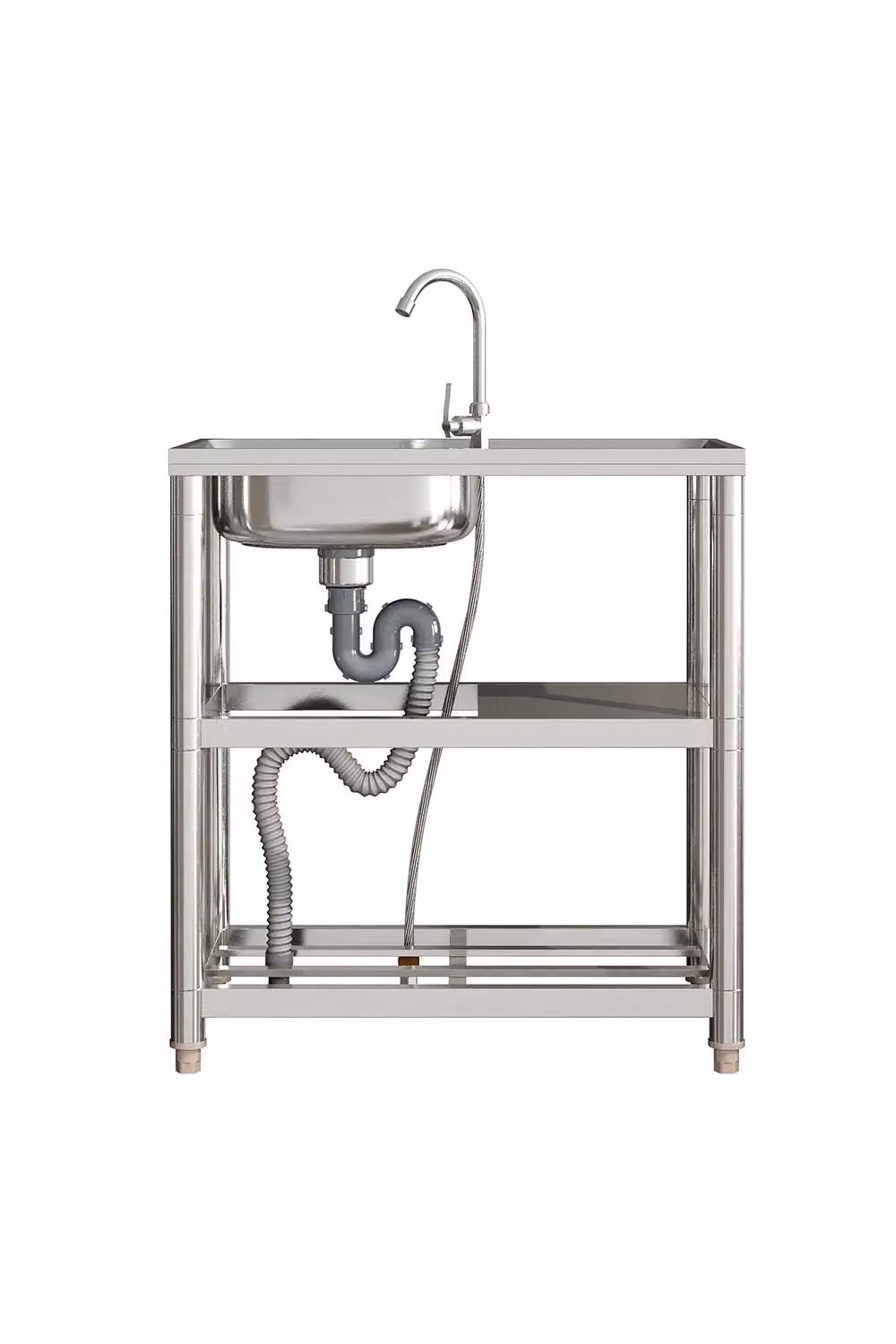 Living and Home Stainless Steel One Compartment Kitchen Sink with Drainboard and Shelves, Silver, W/D/H: 80 x 75 x 40 cm – 3
