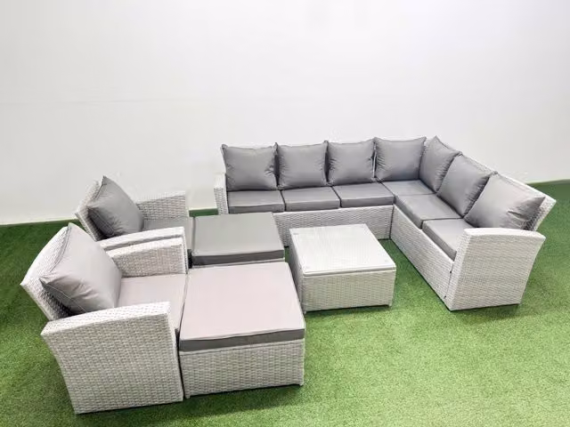 Fimous 10 Seater Rattan Garden Sofa Set in Light Grey