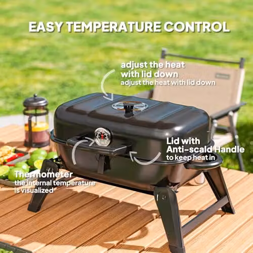 Outsunny Black Charcoal Kettle Barbecue Grill with Warming Rack and Thermometer, W/D/H: 59 x 37 x 36 cm – 5
