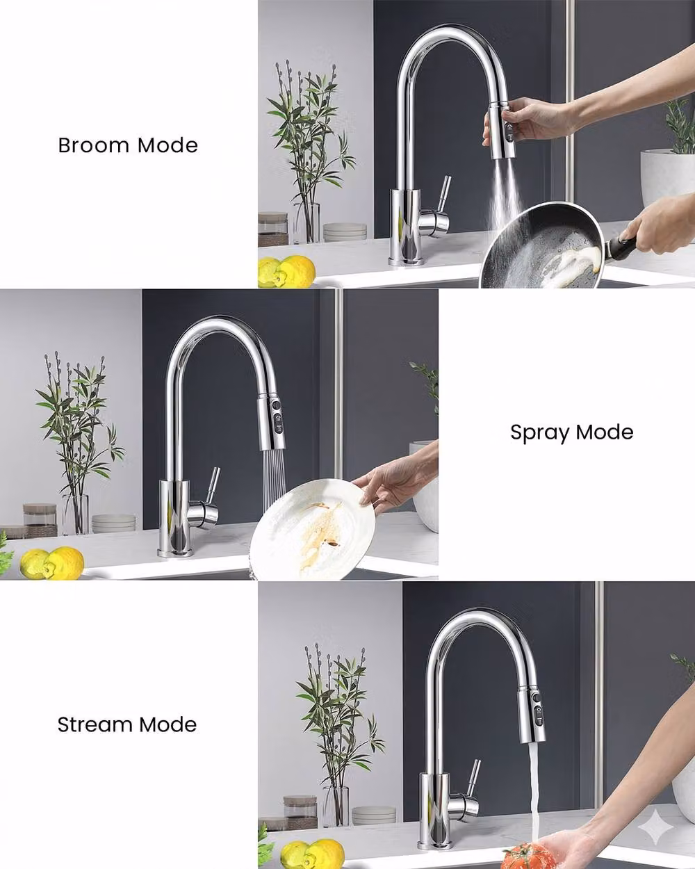 Appaso Chrome Kitchen Mixer Tap with Single Lever and Pull Out Spray Spout in Metallic Silver – 2