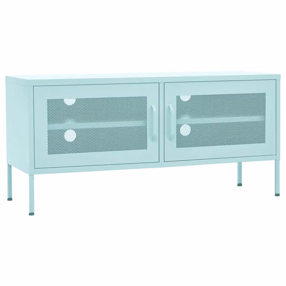 Berkfield Home Industrial Metal TV Cabinet in Green with Glass Doors, W/D/H: 105 x 35 x 50 cm – 2