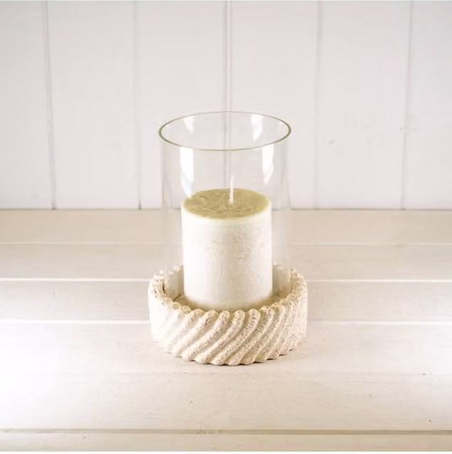 KDMD Tall Sandy Textured Hurricane Glass Candle Holder in Light Sand
