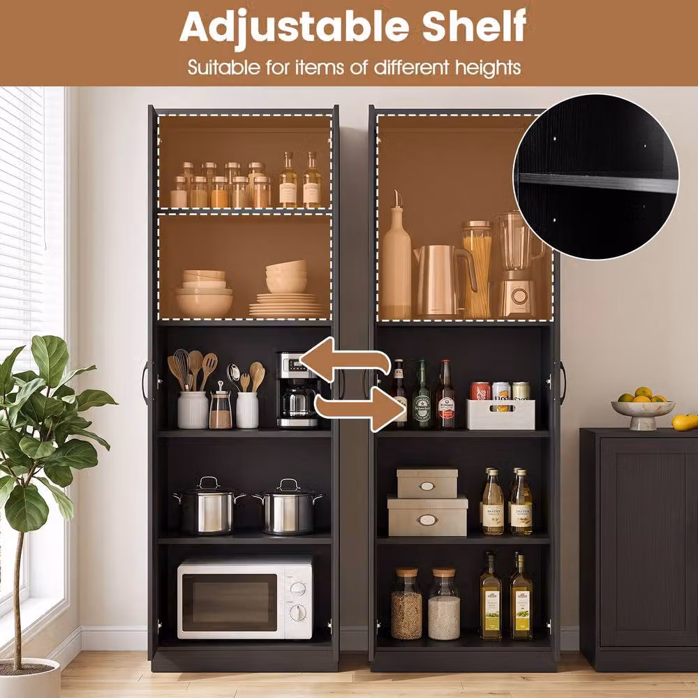 Costway Tall Freestanding Storage Cabinet with Hinged Doors and Internal Shelves in Matt Black – 6