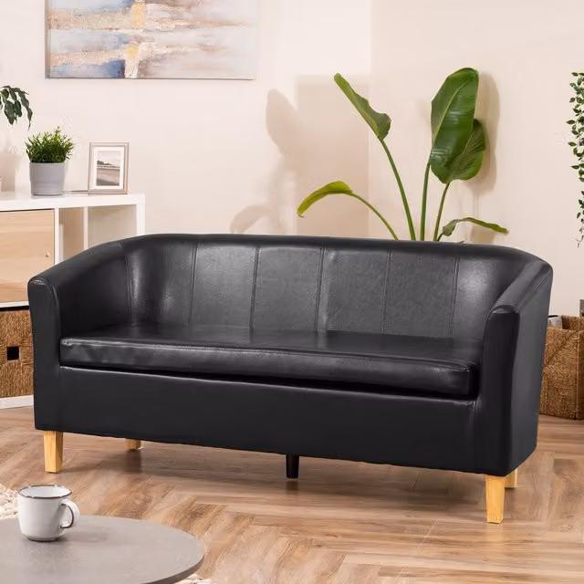 Artemis Home Meriden 3 Seat Tub Sofa in Black Synthetic Leather