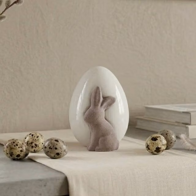 Garden Greatness Springtime Egg with Bunny Ceramic Ornament in Multicolour and White