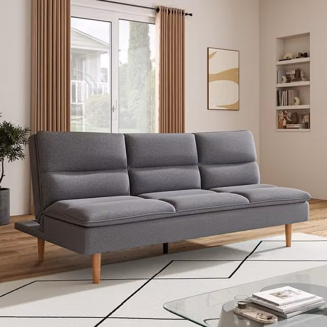 Livingandhome Grey Fabric Click Clack Push Back Sleeper Sofa Bed