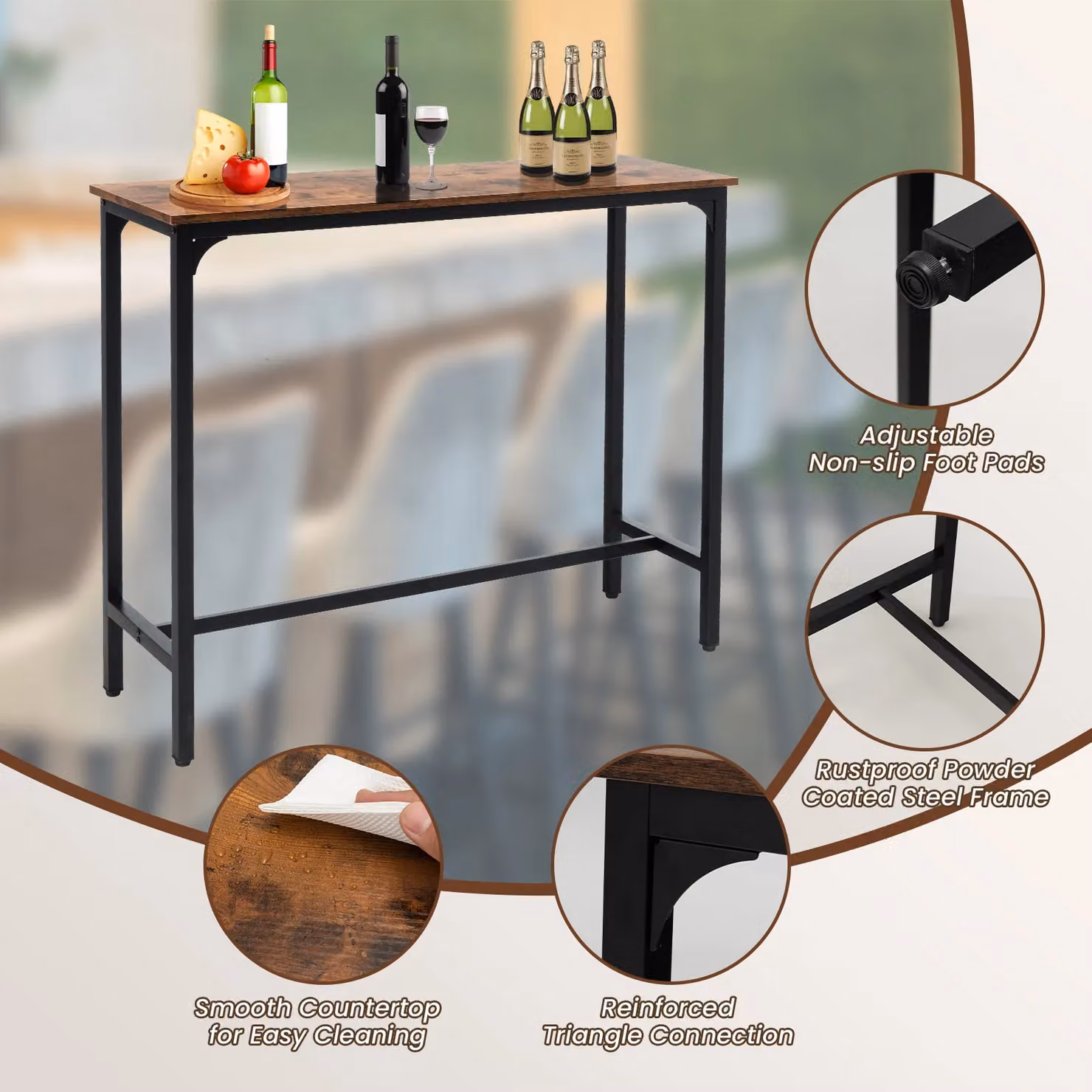 Costway Industrial Bar Table and Kitchen Dining Console Table in Brown – 3