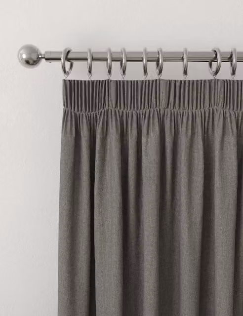 M&S Charcoal Grey Brushed Pencil Pleat Blackout Thermal Curtains