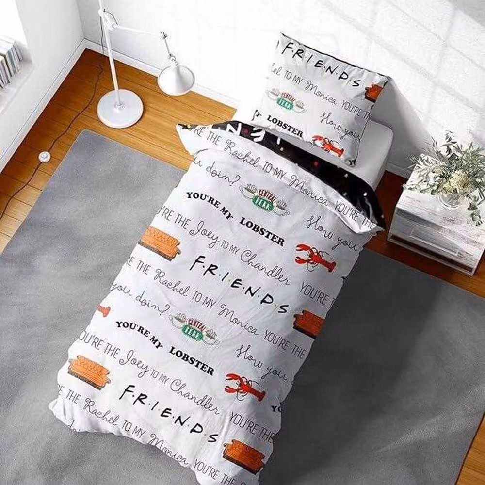 Friends Reversible Logo Duvet Set and Pillowcase in Black, W: 90 cm, H: 200 cm – 2