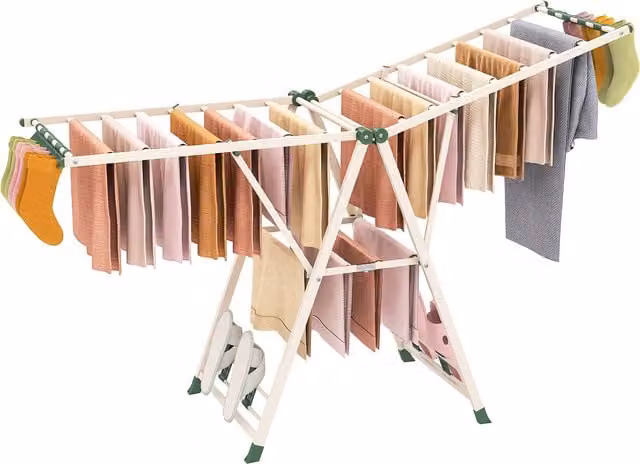 Costway Foldable Metal Laundry Drying Rack with Wing Arms in Beige or White