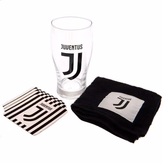 Juventus FC Mini Bar Set with Beer Glass in Black and White