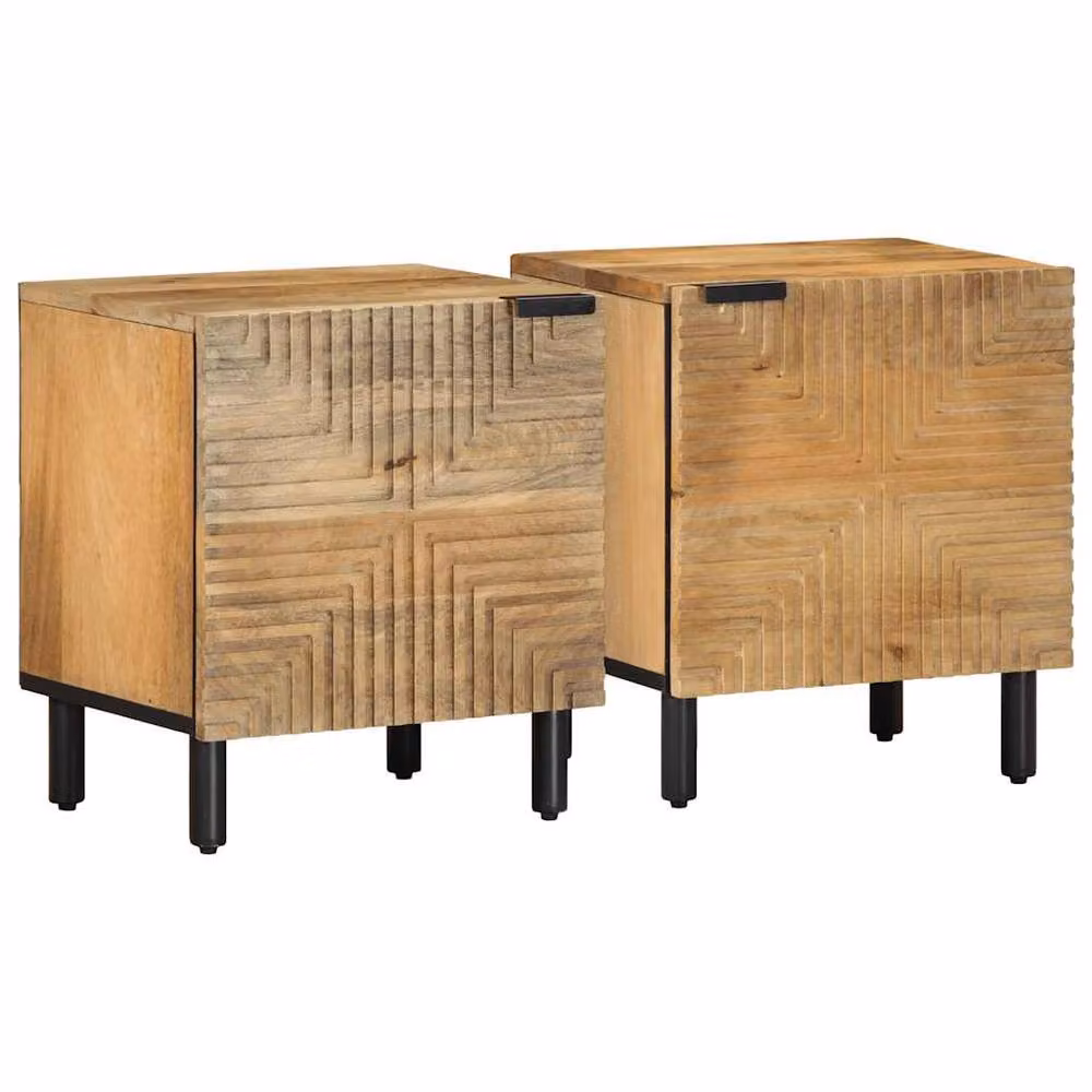Berkfield Home Beautiful Set of 2 Brown Solid Mango Wood Bedside Cabinets, W/D/H: 40 x 33 x 46 cm – 2