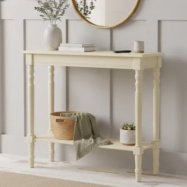 Orsina Rectangular Pine Wood Console Table in White, W/D/H: 80 x 30 x 80 cm