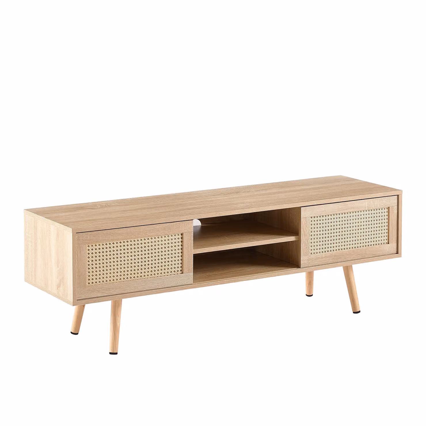 Moderna Scandi Style TV Stand in Brown with Wood and Rattan Doors, Width: 140 cm – 2