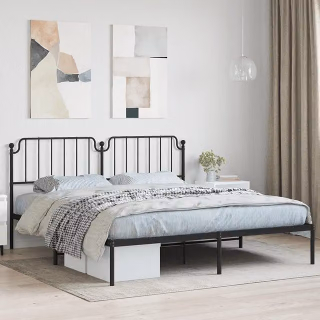 Berkfield Home Metal Bed Frame with Headboard in Black