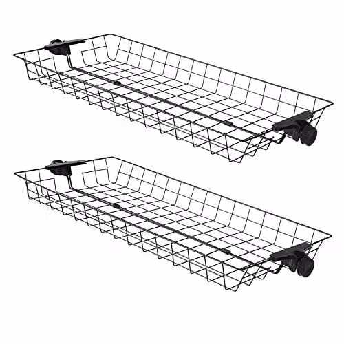 SoBuy Set of 2 Black Metal Storage Baskets for Telescopic Wardrobe Systems, W: 38 cm, D: 8 cm, H: 42 cm