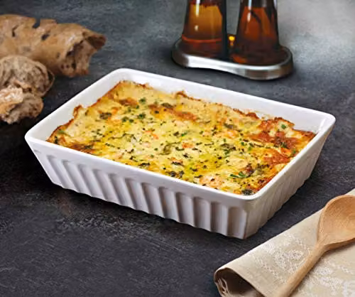 KitchenCraft White Stoneware Lasagne Dish, W: 33 cm, D: 23 cm, H: 3.15 cm – 3