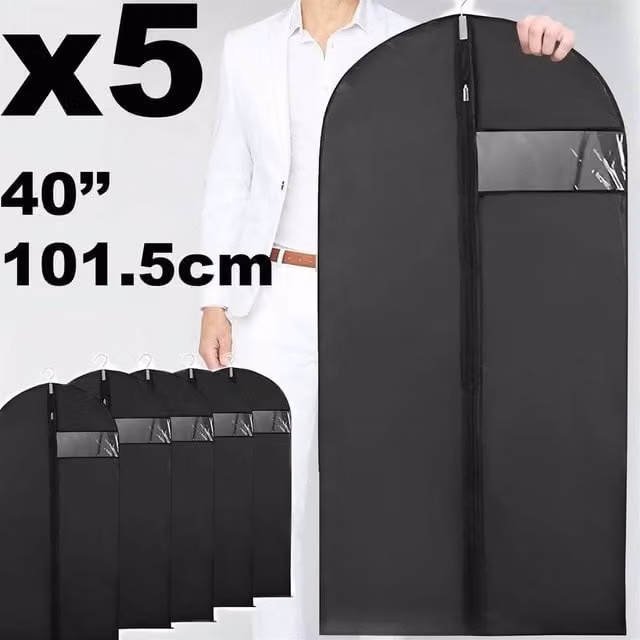 NESTLUNE Black Garment Carrier Bag for Suits, Coats and Dresses, W/D/H: 5 x 5 x 101 cm