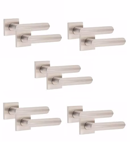 Golden Grace Lima Door Handles on Square Rose, 5 Pairs, Brushed Silver