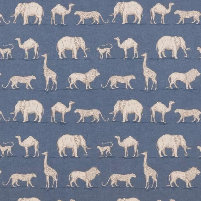iLiv Prairie Animals Fabric Denim in Anthracite and Blue