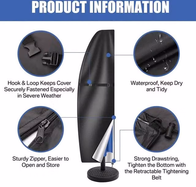 FLAVORA Black Heavy Duty Polyester Parasol Cover, W/D/H: 100 x 15 x 15 cm