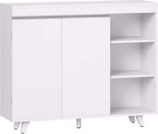 Ventryn Modern White Shoe Cabinet Storage Organiser with 2 Closed Doors and 3 Open Shelves, W/D/H: 82 x 30 x 30 cm