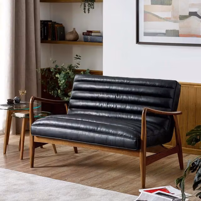 Julian Bowen Marshall Two Seater Leather Sofa in Black