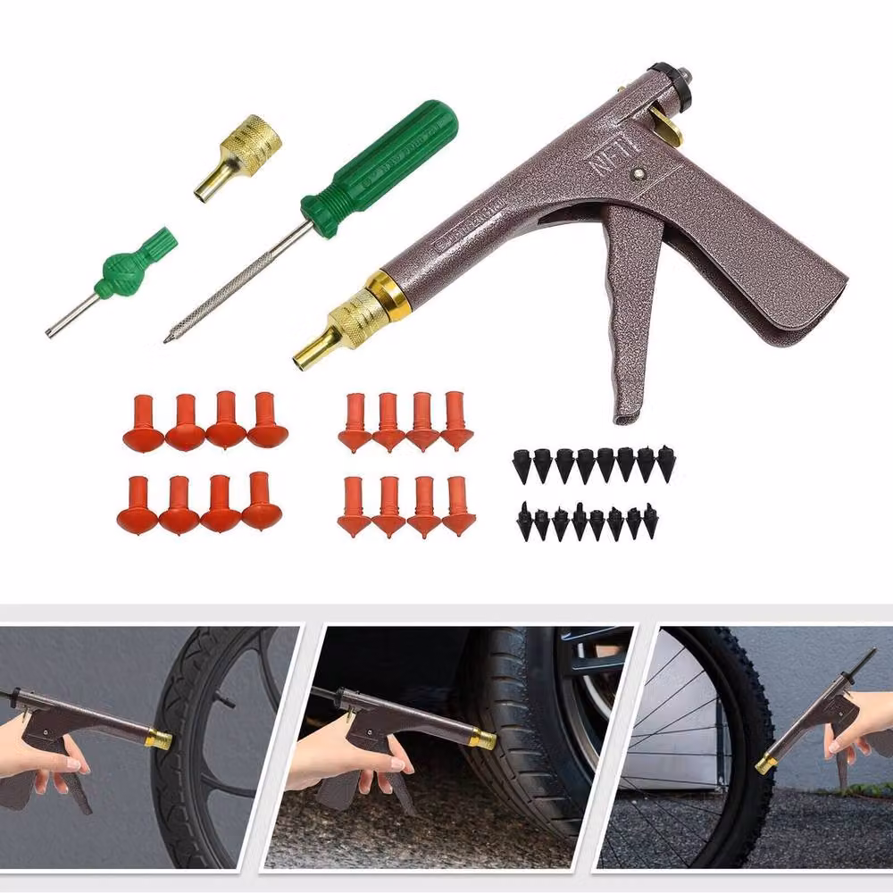 NESTLUNE Car Tubeless Tire Repair Kit Mushroom Plug Wheel Vacuum Tool Set in Red – 2