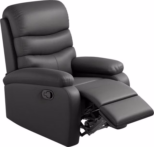 HOMCOM Black PU Leather Manual Reclining Chair with Padded Armrests and Retractable Footrest – 5