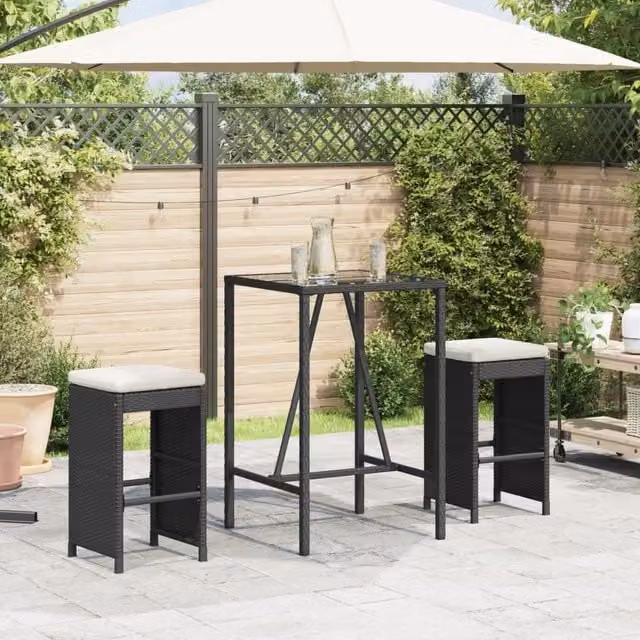 Berkfield Home Set of 2 Black Poly Rattan Garden Bar Stools with Removable Fabric Cushions – 1