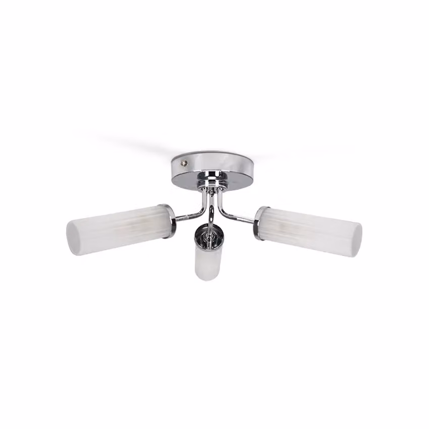 ValueLights Canya 3 Way IP44 Rated Modern Ceiling Light with Silver Chrome Metal and White Glass Shade for Bathroom or Garden Use – 3