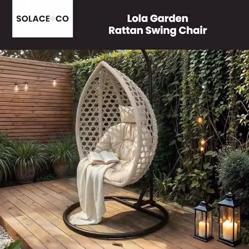 Solace+Co Lola Rattan Egg Swing Chair with Stand and Foam Cushions, Grey – 2
