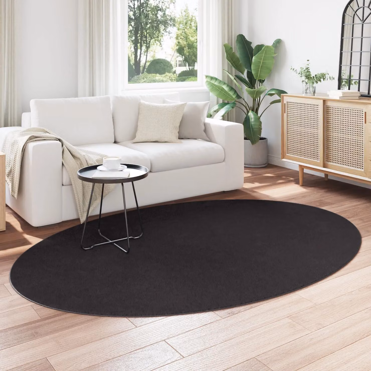 Berkfield Home HUARTE Black Oval Modern Polyester Rug, W: 160 cm, L: 230 cm – 3