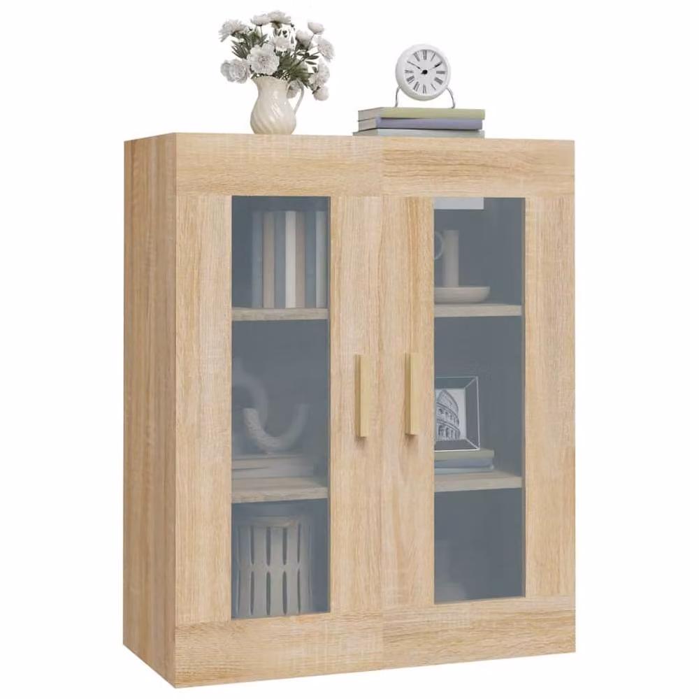 Berkfield Home Hanging Wall Cabinet in Sonoma Oak Brown with Glass Doors, W/D/H: 69.5 x 34.0 x 90.0 cm – 2
