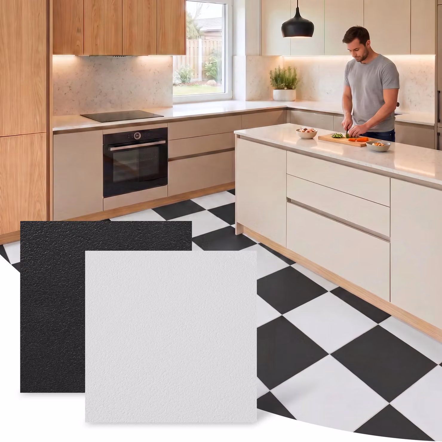 Novecrafto Self Adhesive Checkerboard Vinyl Floor Tiles, Black and White, 30 Pieces, W/D/H: 30.5 x 30.5 x 0 cm – 6