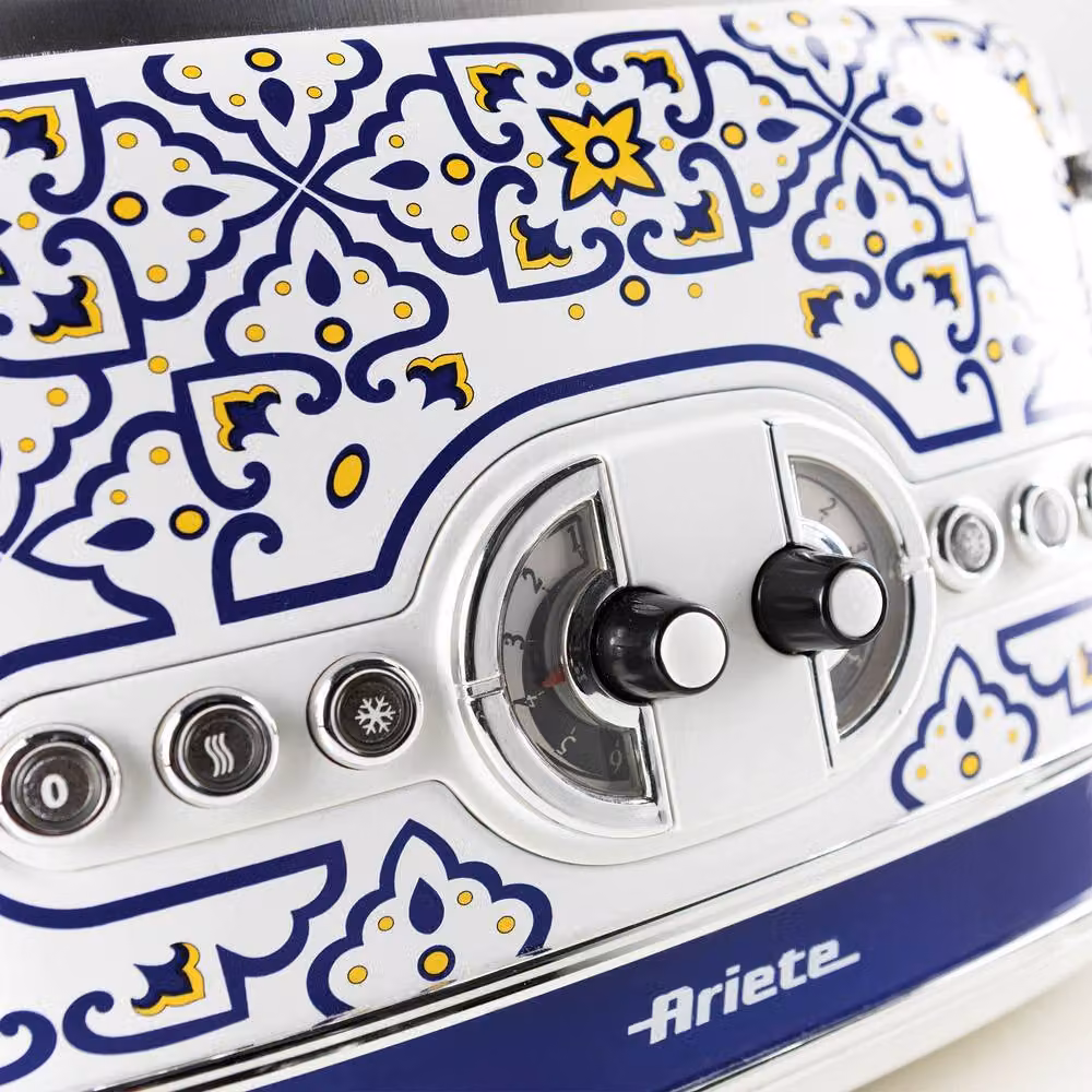 Ariete Capri Jug Kettle and 4 Slice Toaster Set in White with Italian Tile Design – 4