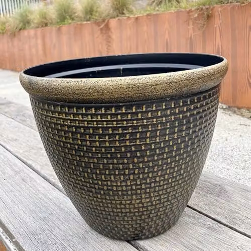 Gr8 Garden Cromarty Round Plastic Plant Pot Planter, Gold, Pack of 2, Diameter: 36 cm – 2