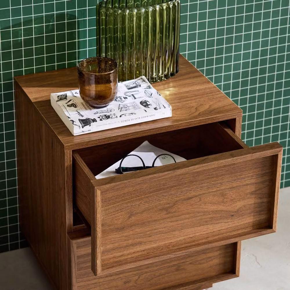 sweeek Bedside Table with 2 Drawers in Dark Brown Wood Effect, W: 38.0 cm, D: 42.0 cm, H: 48.0 cm – 3