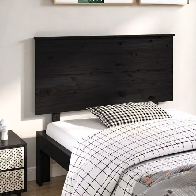 Berkfield Home Black Rustic Solid Pine Wood Bed Headboard W: 124 cm, D: 6 cm, H: 82.5 cm – 1