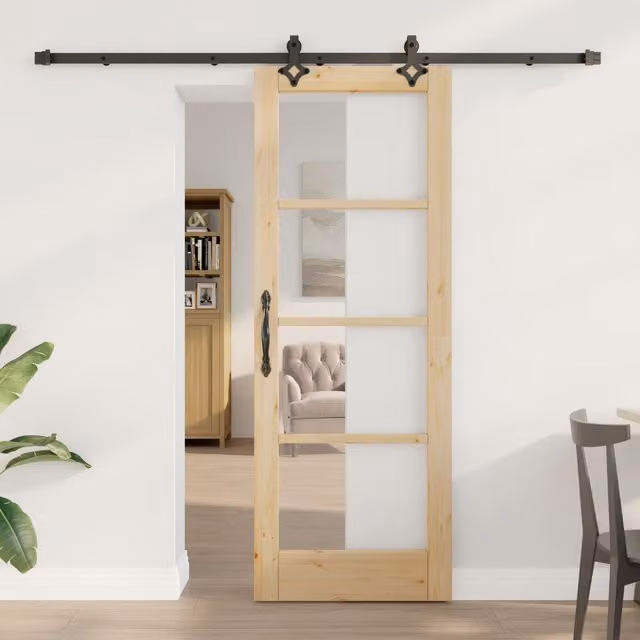 Berkfield Home Modern Sliding Door with Hardware Set, Solid Wood Pine, Black, W: 73.5 cm, H: 198.5 cm – 1