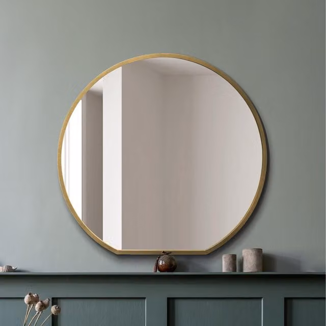 MirrorOutlet Modern Round Wall Mirror in Gold and Black, Diameter: 120 cm