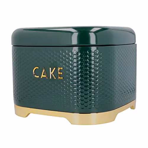 Lovello Geometric Cake Storage Tin with Lid in Green and Gold, W: 26 cm, D: 26 cm, H: 2 cm – 1