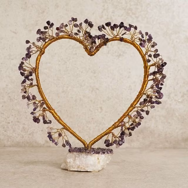 Serenity Amethyst Heart Shaped Gold Metal Tabletop Tree