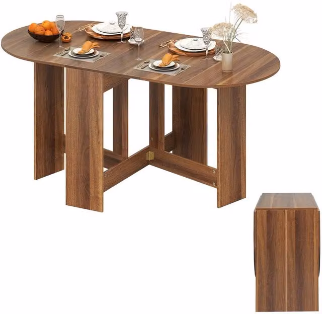 VOGREX Round Extendable Folding Dining Table in Brown