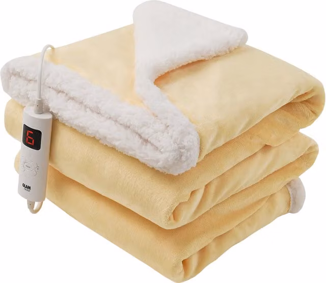Glamhaus Heated Electric Fleece Throw Blanket, Yellow, W: 160 cm, D: 130 cm