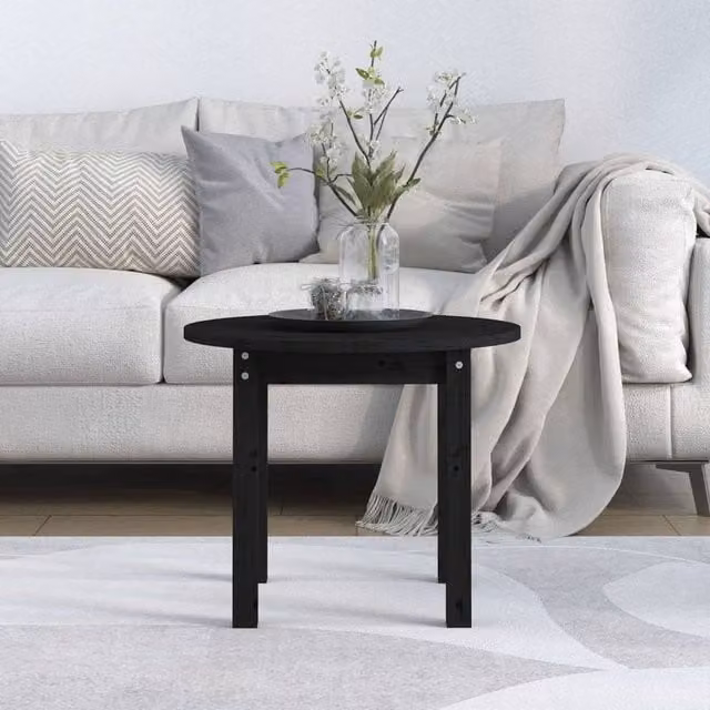 Berkfield Home Beautiful Round Black Solid Pine Wood Coffee Table, Diameter: 55 cm, Height: 45 cm