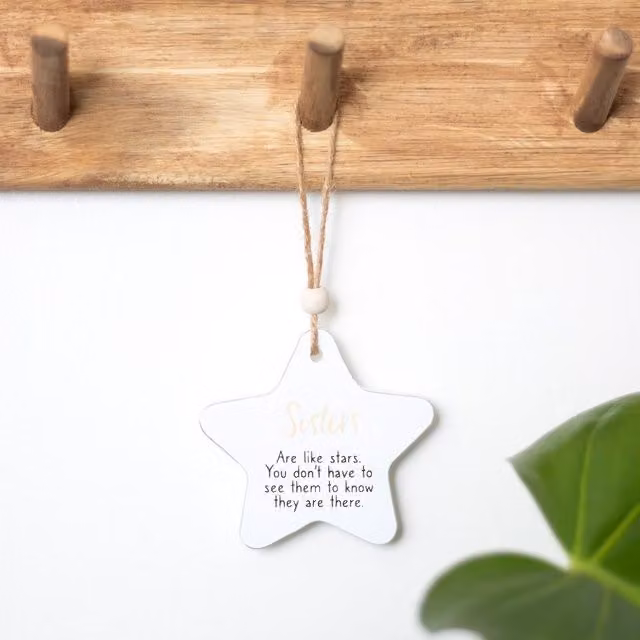 Kingsbury Gifts White Ceramic Hanging Star Sisters Wall Plaque
